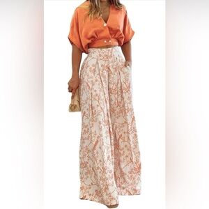 2 Piece - Floral Print Wide-Leg Pants Set